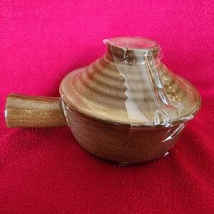 Vintage Brown Ceramic Soup Pot Crock w/ Handle & Vented Tapered Lid